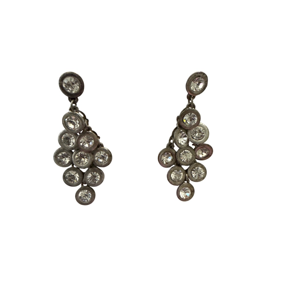 Vintage Style Silver Tone Clear Crystal Geometric Chandelier Drop Earrings